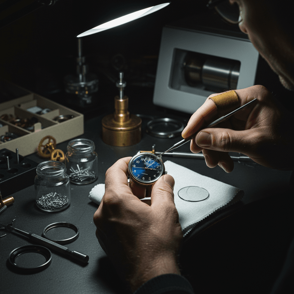Uhrmacher führt professionelle Glasersatzreparatur durch