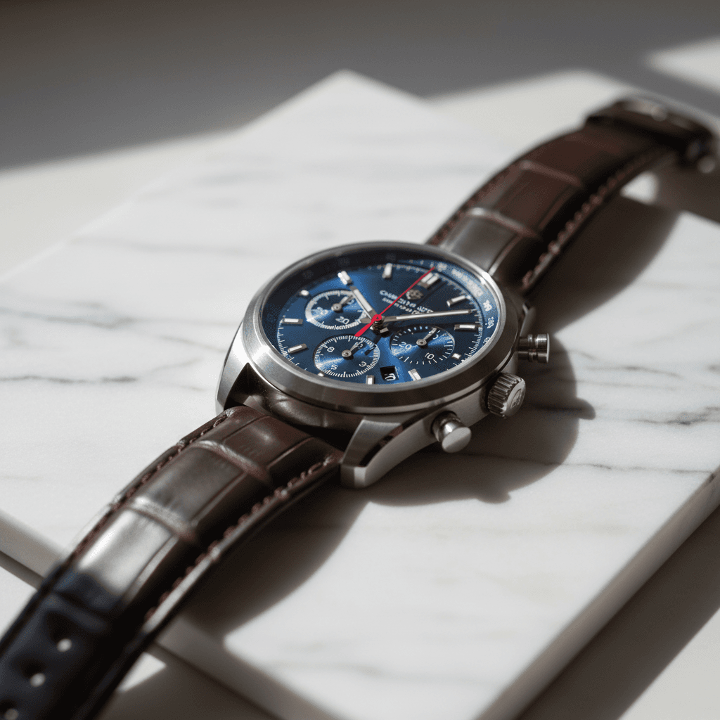Klassische Herrenuhr mit Lederband und Edelstahlgehäuse